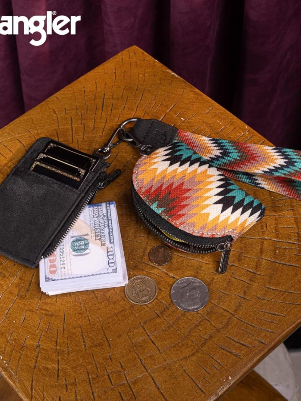 Wrangler Aztec Keychain Wristlet Wallets For Women Western Dual Pouch Wristlet C View 6